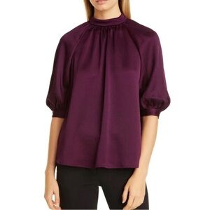 ERDEM Purple Women's elegant hammered satin elbow length Top